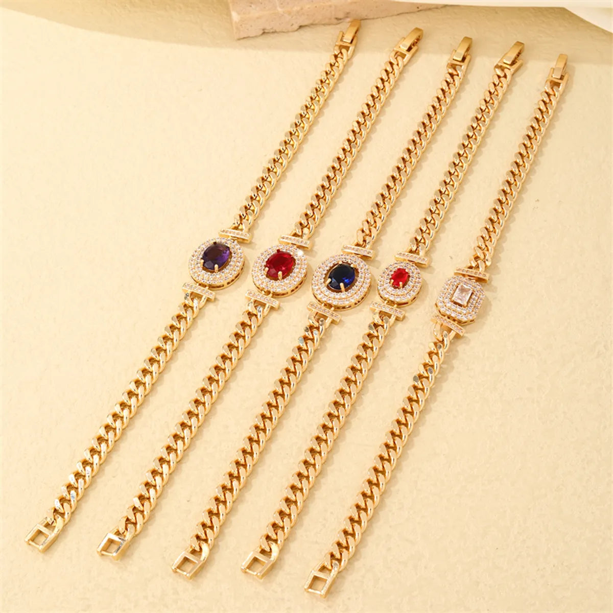 women’s leather bracelets-Lady Shiny Oval Stainless Steel Plating Inlay Zircon Gold Plated Bracelets