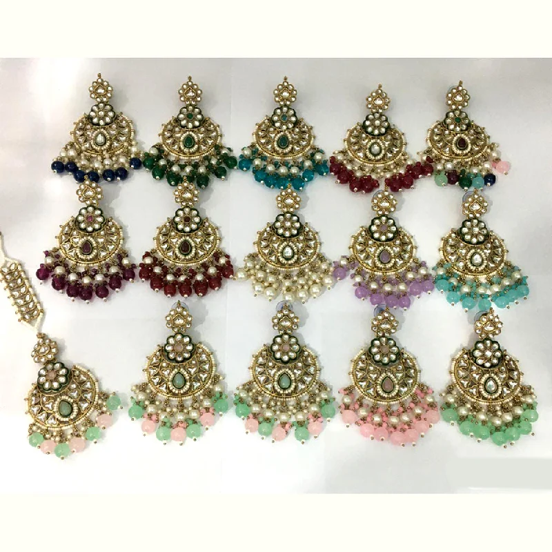 women’s cute earrings-Rani Sati Jewels Gold Plated Kundan Maangtikka With Earrings