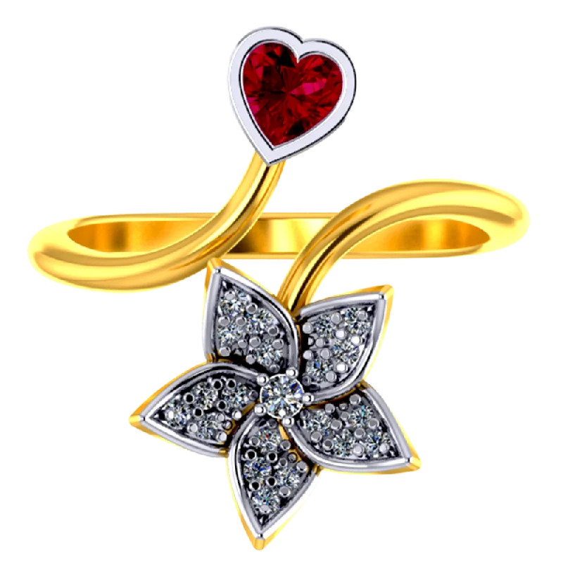 women’s matching wedding rings-18k Diamond Ring With A Diamond Studded Five-petal Floral Design And A Mini Heart Pendant