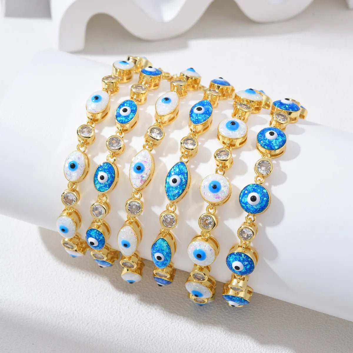 women’s bridal bangles-Copper 18K Gold Plated Enamel Inlay Eye Zircon Bracelets