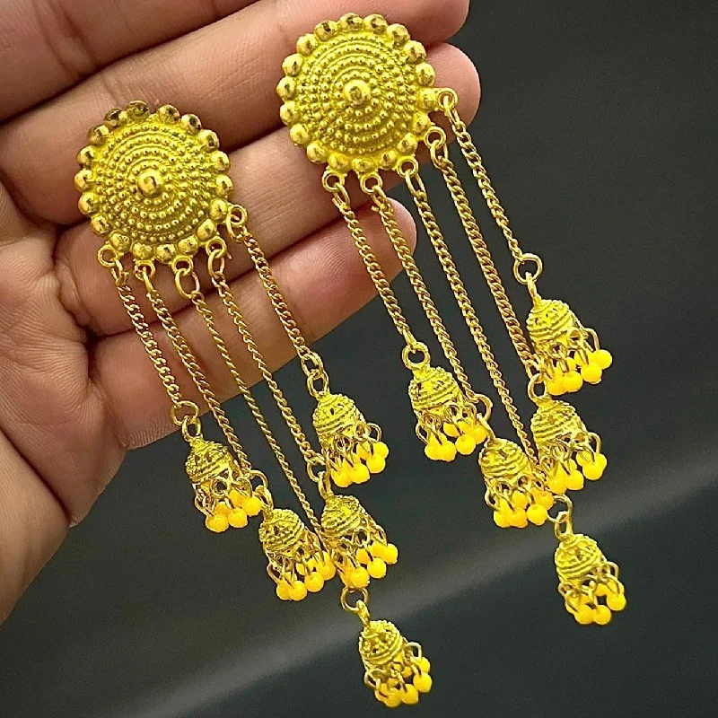 women’s double-stud earrings-Subhag Alankar Yellow Stylish & Party Wear Danglers Latest Collection 5 Layer Latkan Earrings for Girls and Women.Alloy Drops & Danglers