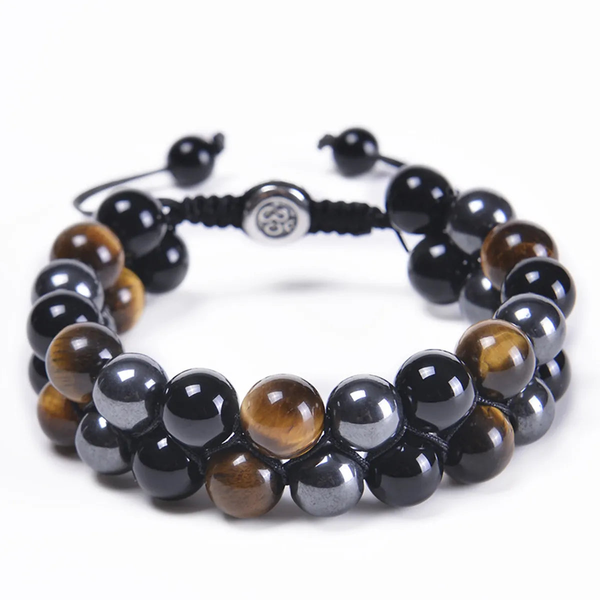 women’s simple cuff bracelets-Fashion Round Agate Tiger Eye Beaded Knitting Men'S Bracelets