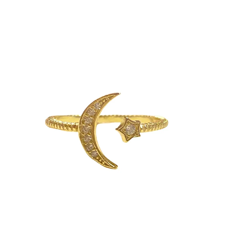 women’s round-cut rings-women’s round-cut rings-Starley Moon Star Ring