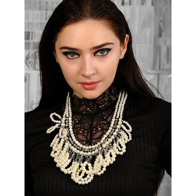 women’s fine necklaces-women’s fine necklaces-Odette White Pearls with Multiple Layers Necklace