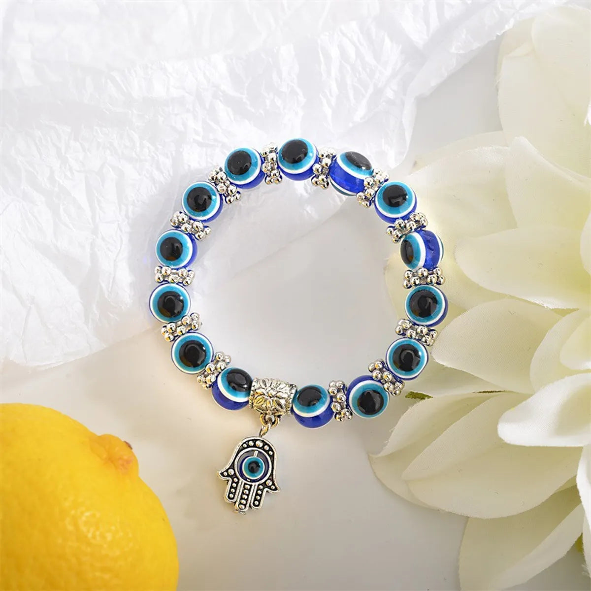 women’s colorful bangles-Retro Blue Eyes Palm Beads Pendant Bracelet Wholesale Gooddiy