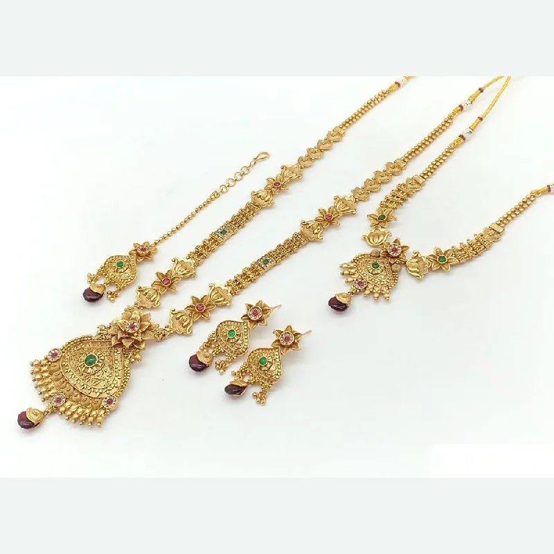 women’s three-strand necklaces-women’s three-strand necklaces-Rani Sati Jewels Gold Plated Pota Stone Double Necklace Set