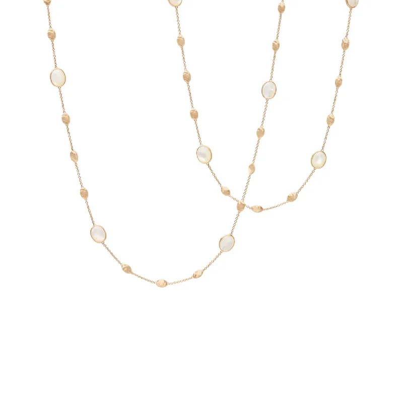 women’s elegant necklaces-women’s elegant necklaces-18K Yellow Gold and Mother of Pearl Long Necklace