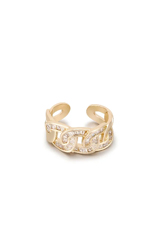 women’s vintage-inspired rings-women’s vintage-inspired rings-Adjustable Crystal Link Ring