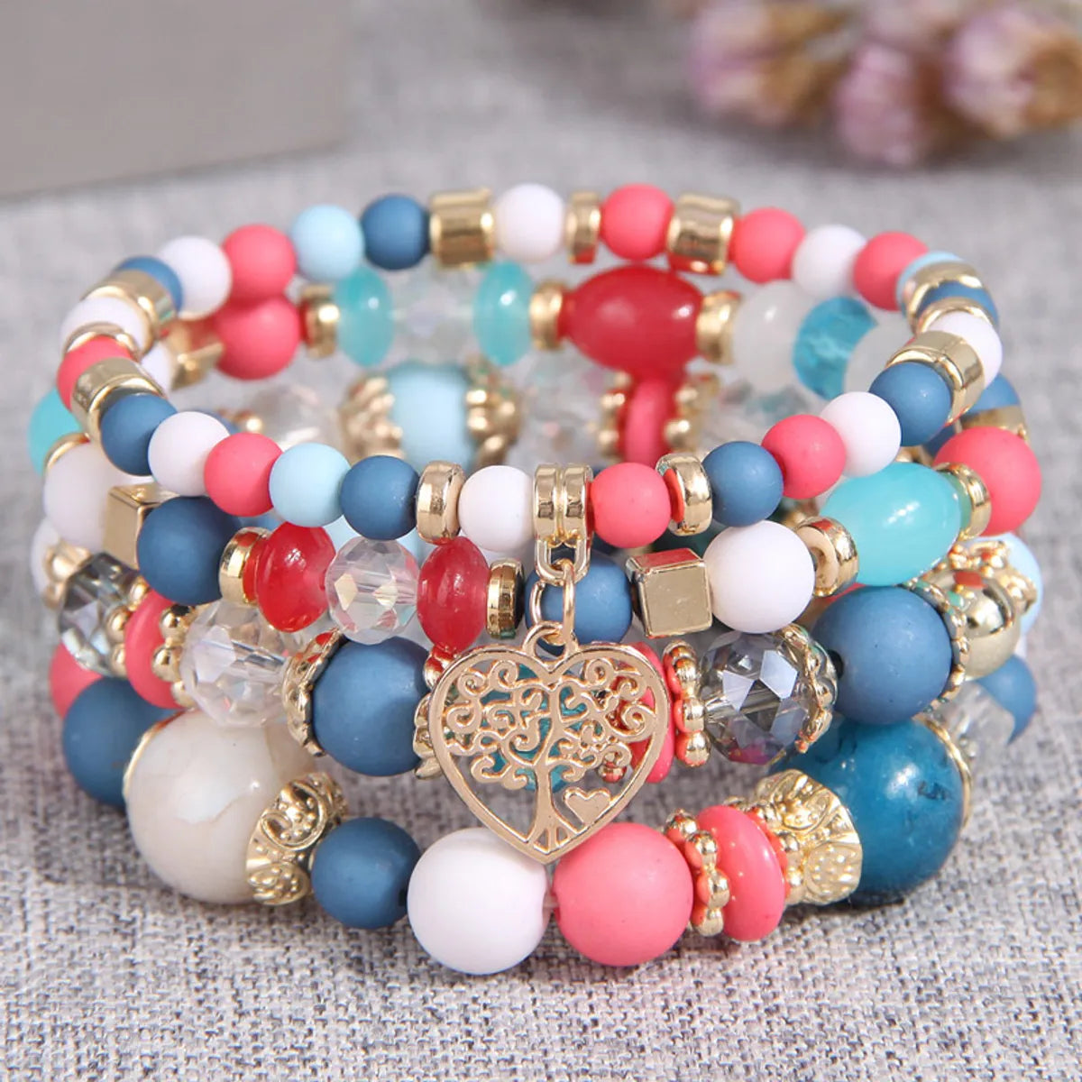 women’s stackable bracelets-Vacation Tree Heart Shape Alloy Dull Polish Bead Beaded Women's Bracelets