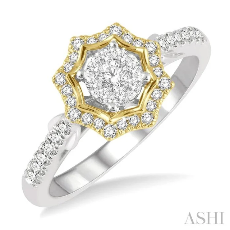 women’s silver rings-1/3 ctw Star Shape Lovebright Round Cut Diamond Ring in 14K White and Yellow Gold