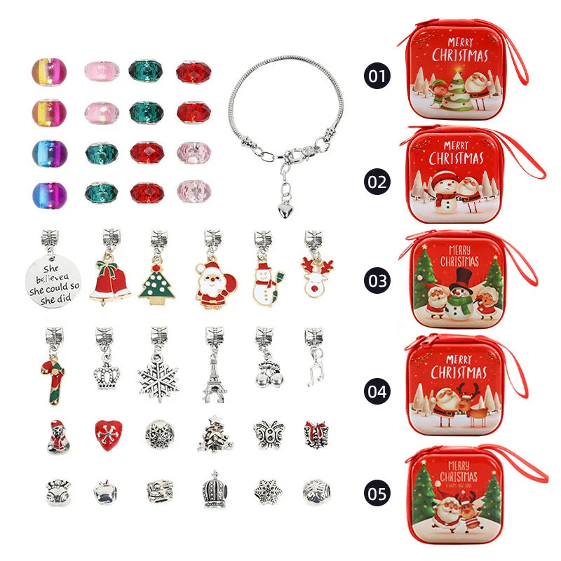 01 Christmas Tree Set (2 16cm1 18cm Lobster Buckle Bracelets, 16 Colorful Glass Beads, 12 Alloy Beads, 12 Pendants)