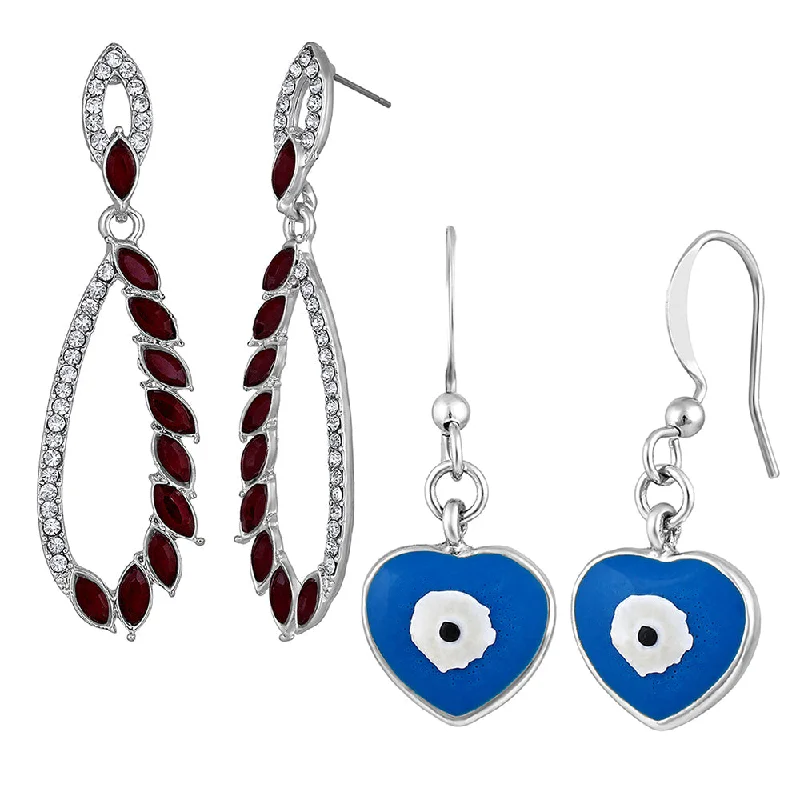 women’s rose gold earrings-Mahi Combo of Dangler and Evil Eye Earrings with Beads for Women (CO1105586R)