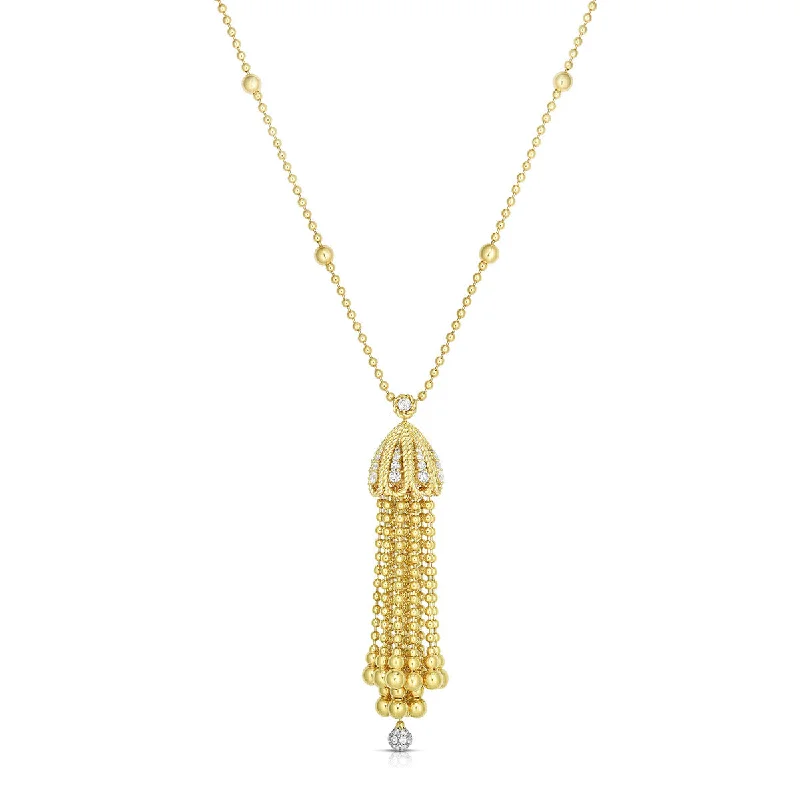 women’s birthstone necklaces-women’s birthstone necklaces-18K Yellow Gold Princess Diamond Tassel Necklace