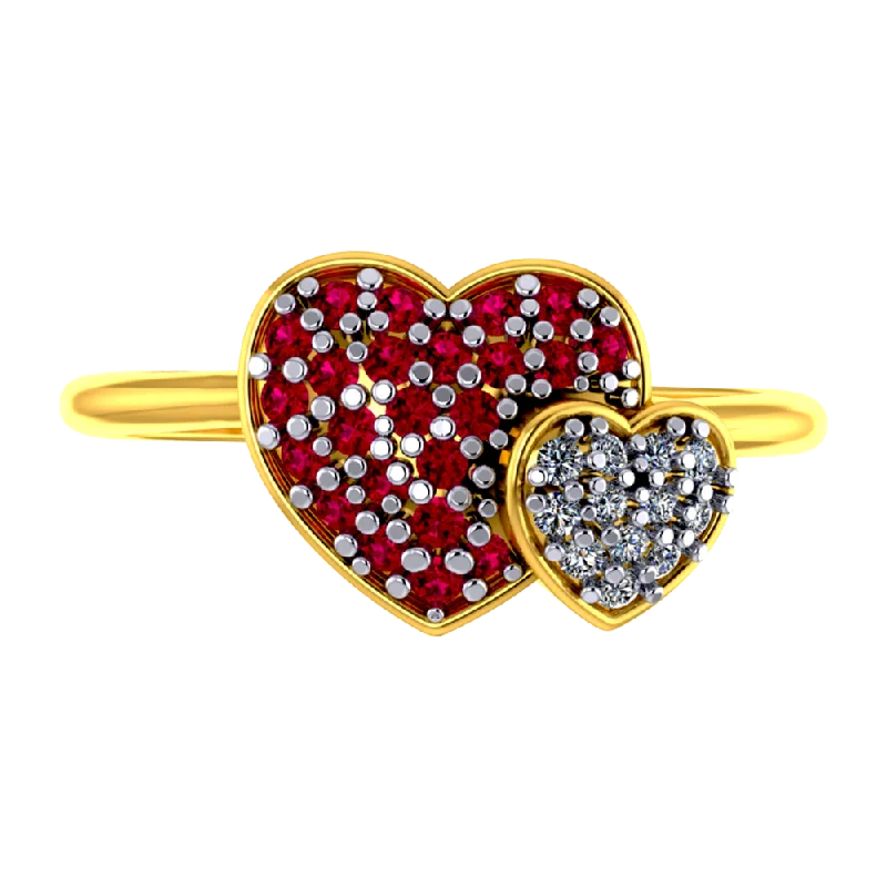 women’s statement diamond rings-Heart Shaped 18k Diamond Ring With Diamond And Ruby Intricate Detailing