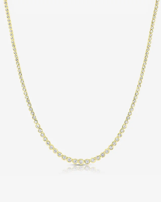 women’s double-strand necklaces-women’s double-strand necklaces-Graduated Bezel Diamond Tennis Necklace