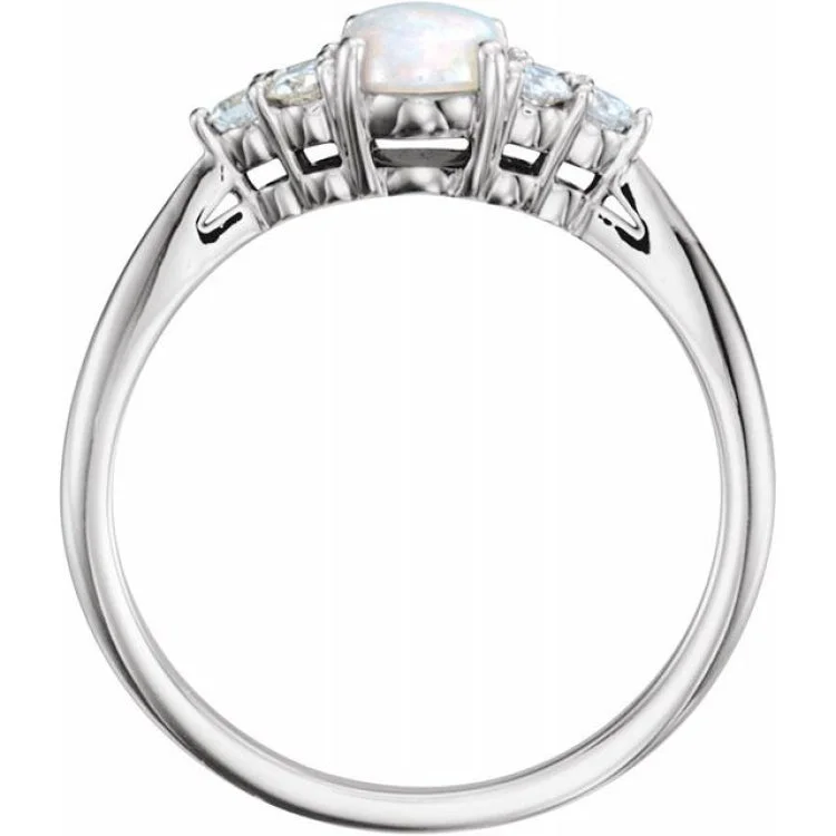 women’s matching wedding rings-Platinum Natural White Opal & 1/6 CTW Natural Diamond Ring