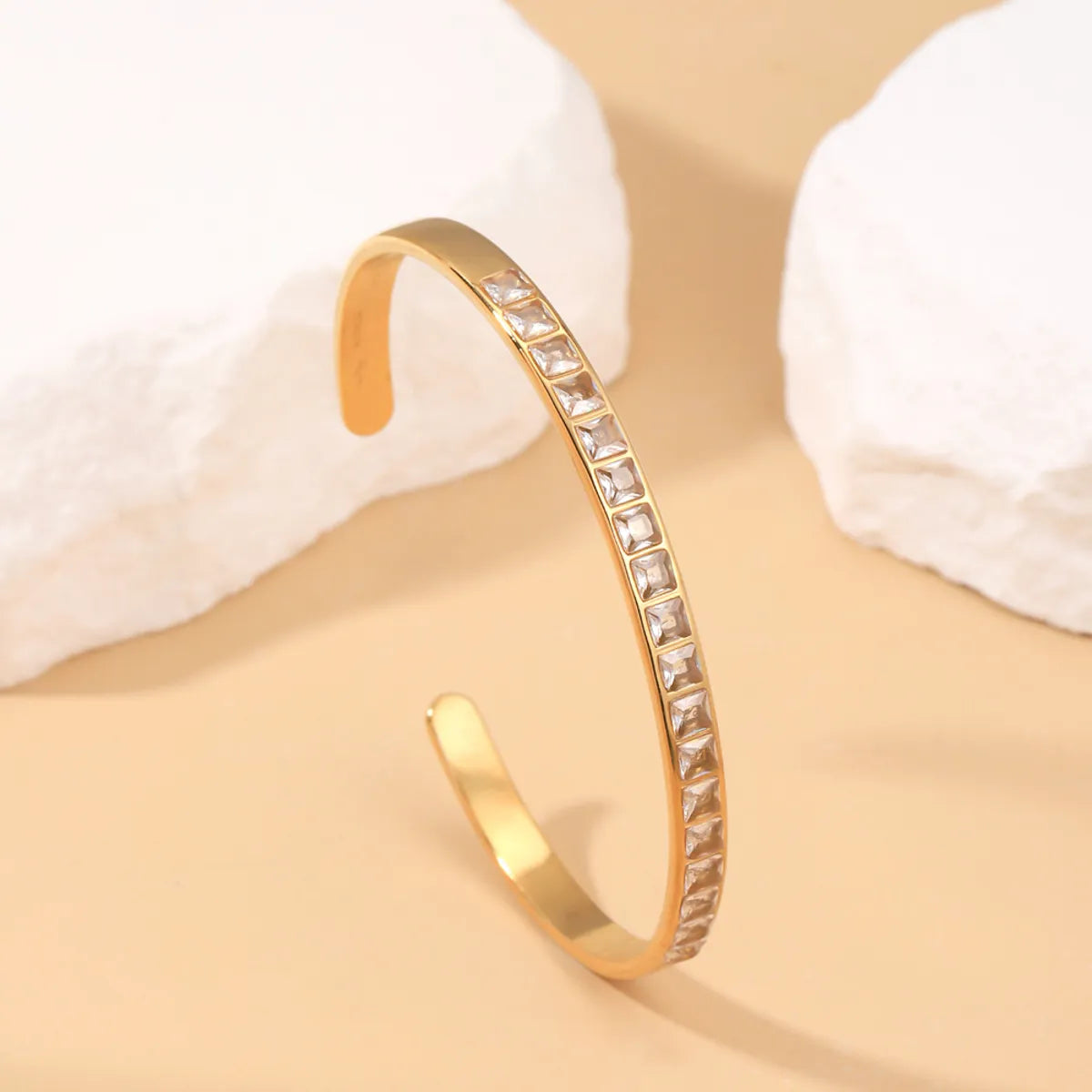 women’s bridal bangles-Stainless Steel 18K Gold Plated Simple Style Classic Style Solid Color Plating Inlay Zircon Bangle