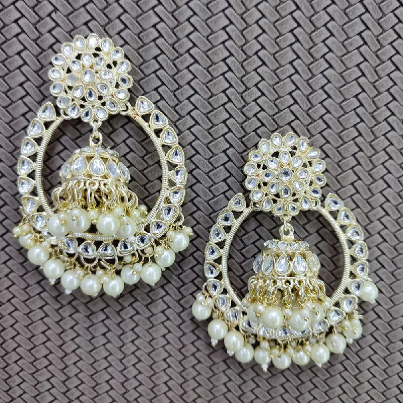 women’s chic drop earrings-Lucentarts Jewellery Gold Plated Kundan & Beads Dangler Earrings