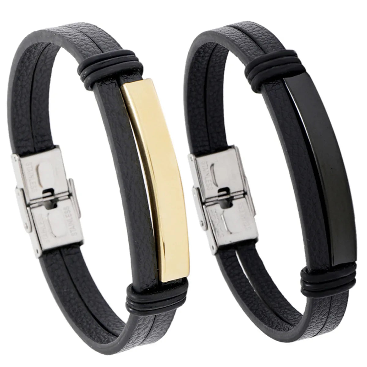 women’s charm bracelets-Simple Smooth Stainless Steel Men'S Leather Bracelet