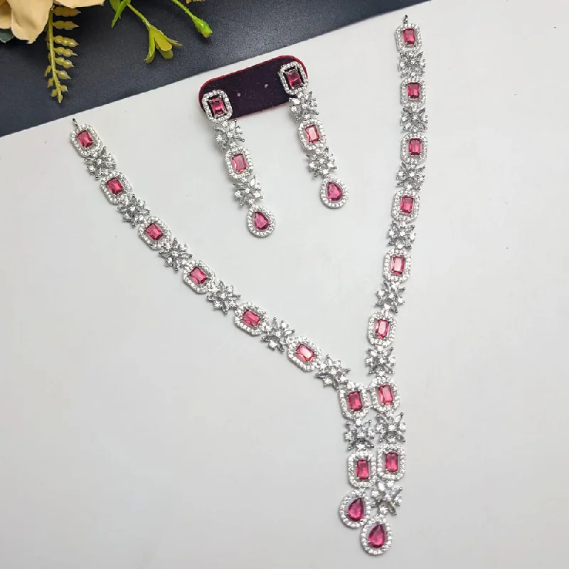 women’s gold necklaces-women’s gold necklaces-Manisha Jewellery Silver Plated AD Necklace Set