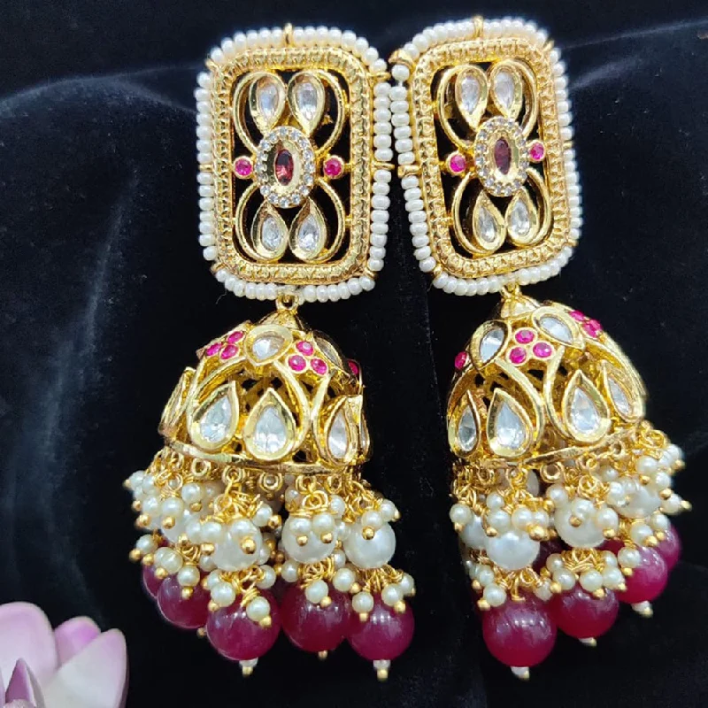 women’s luxury gemstone earrings-Jewel Addiction Gold Plated Kundan Jhumki Earrings