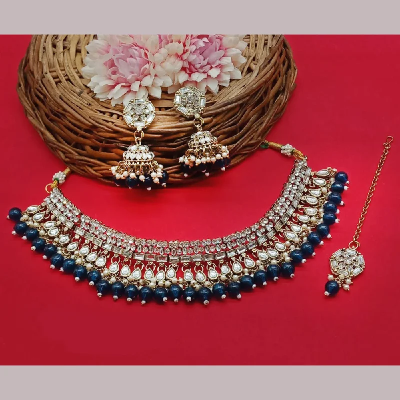 women’s romantic gold necklaces-women’s romantic gold necklaces-Lucentarts Jewellery Gold Plated Kundan Necklace Set