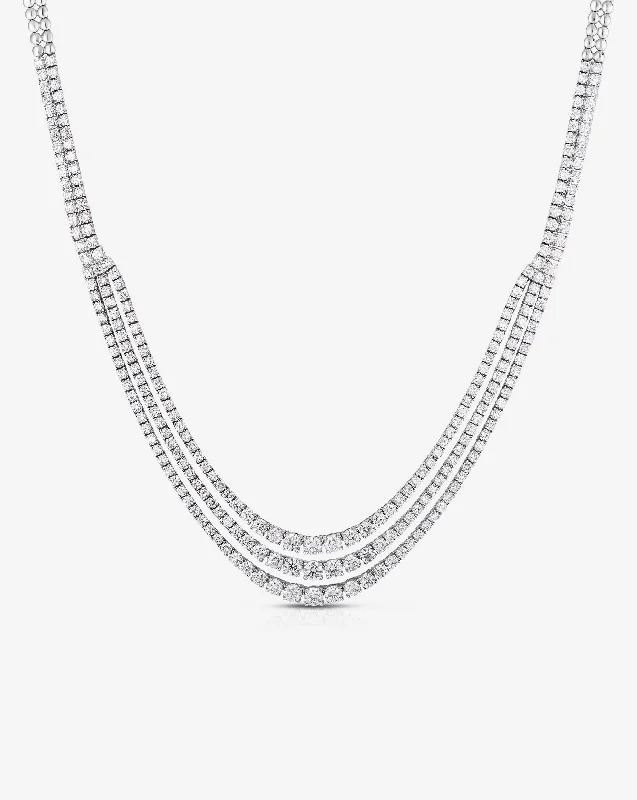 women’s oval pendant necklaces-women’s oval pendant necklaces-Triple Row Graduated Diamond Tennis Necklace