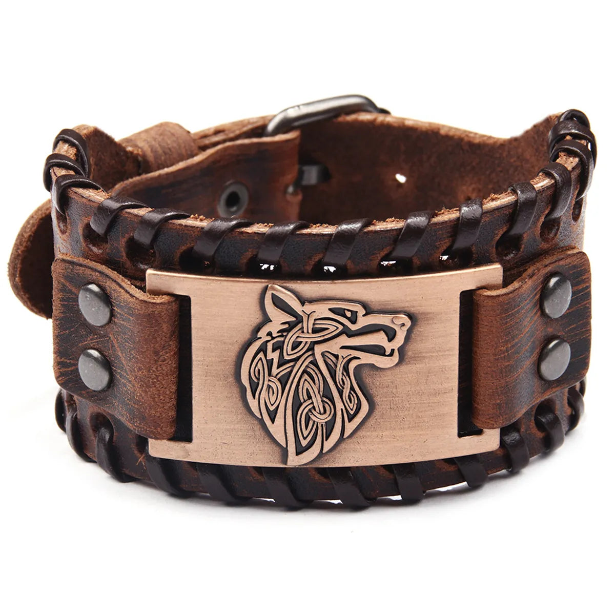 Genuine Leather Bronze-Wolf Head #2