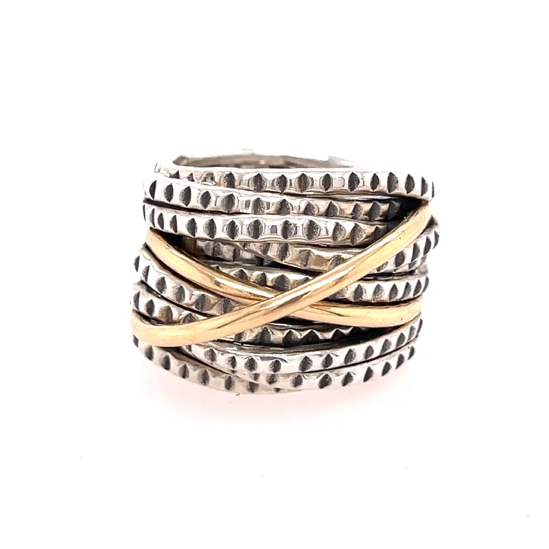 women’s fashion rings-women’s fashion rings-Entwined ring with gold bars - R352KS