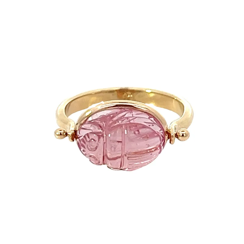 women’s solitaire rings-women’s solitaire rings-Carved Scarab Tourmaline Spinner Ring