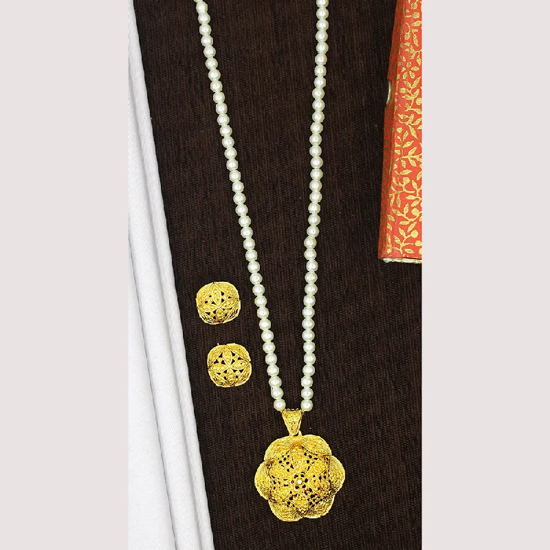 women’s birthstone necklaces-women’s birthstone necklaces-Mahavir Gold Plated Pearl Necklace Set