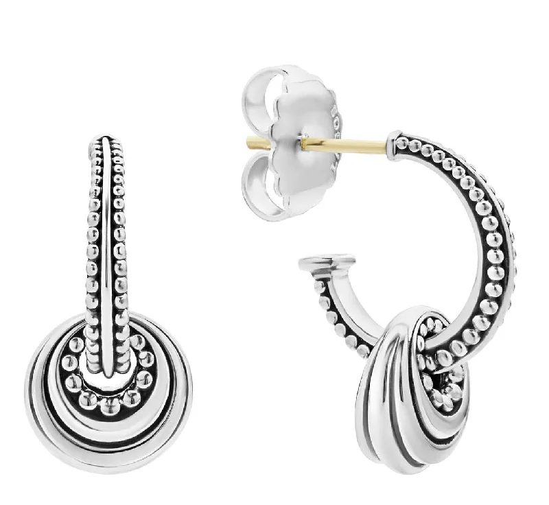 women’s designer earrings-Signature Caviar Fluted Disc Beaded Hoop Earrings in Sterling Silver