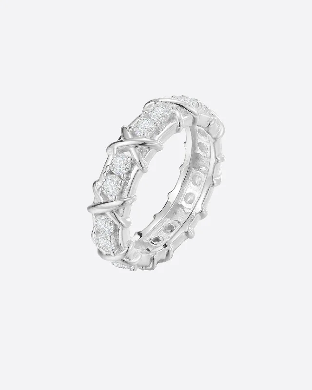 women’s stackable engagement rings-women’s stackable engagement rings-MOISSANITE ETERNITY X RING. - WHITE GOLD