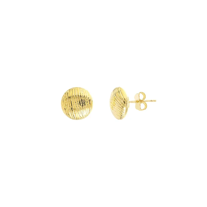 women’s custom earrings-Ridged Button Stud Earrings in 14K Yellow Gold, 11mm