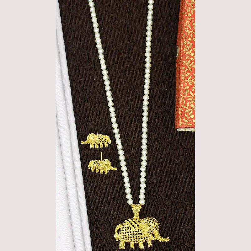 women’s bar necklaces-women’s bar necklaces-Mahavir Gold Plated Pearl Necklace Set