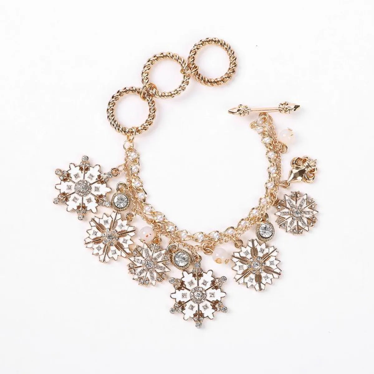 women’s stackable bracelets-Snowflake Drop Glaze Multi Pendant Christmas Bracelet Nhhn145763