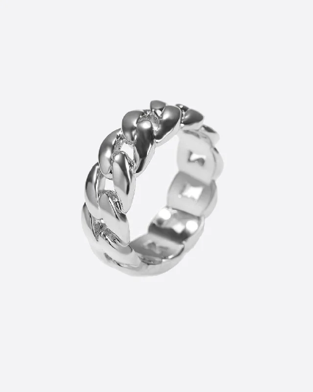 women’s statement silver rings-women’s statement silver rings-CLEAN CUBAN RING. - WHITE GOLD