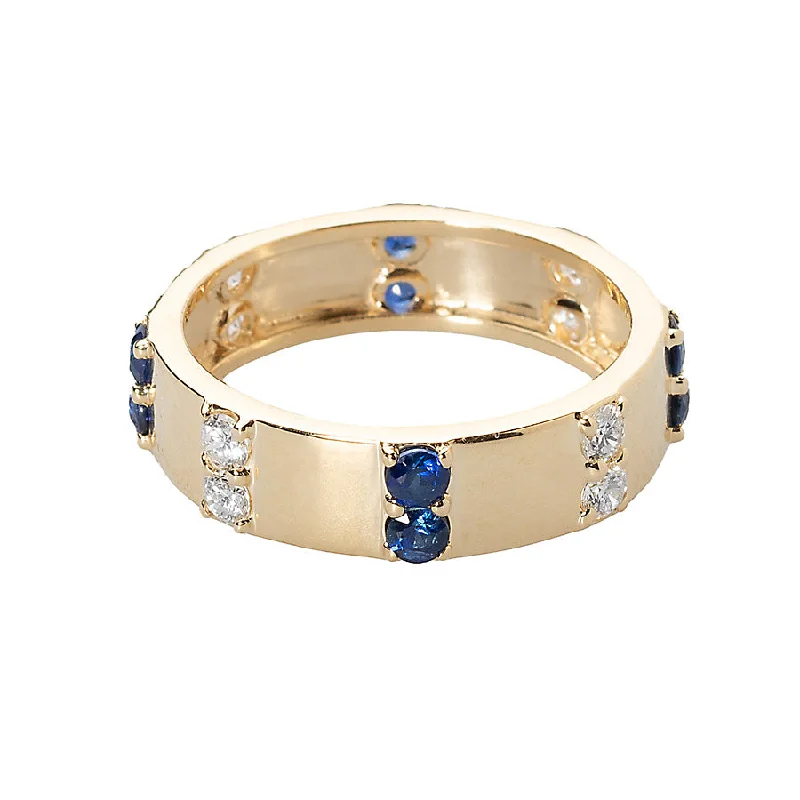 women’s gold-plated rings-women’s gold-plated rings-Diamond & Blue Sapphire Double Ribbon Ring