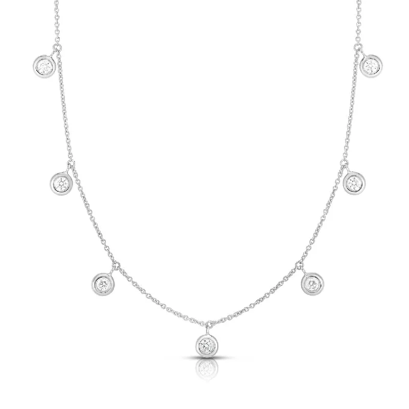 women’s custom necklaces-women’s custom necklaces-18K Seven Diamond Drop Station Necklace