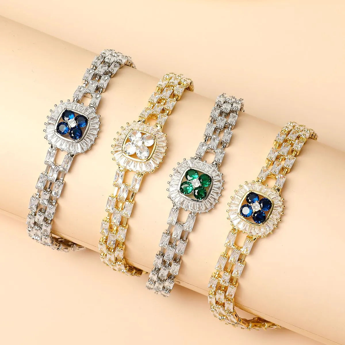 women’s floral bangles-Lady Square Copper Plating Zircon Bracelets