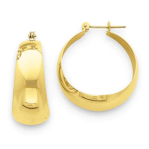 women’s chunky earrings-Polished Tapered Hoop Earrings in 14K Yellow Gold, 10.5mm