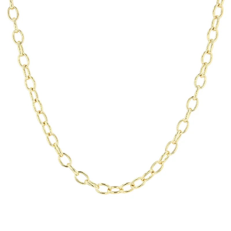 women’s silver necklaces-women’s silver necklaces-18K Gold Oval Link Charm Necklace