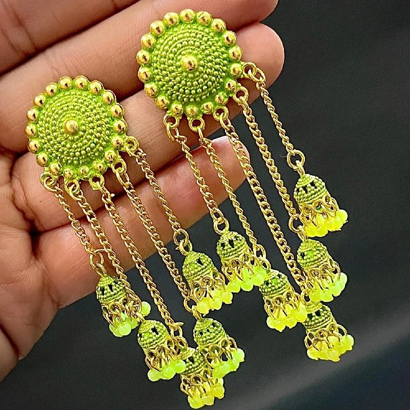 women’s timeless earrings-Subhag Alankar Light Green Stylish & Party Wear Danglers Latest Collection 5 Layer Latkan Earrings for Girls and Women.Alloy Drops & Danglers