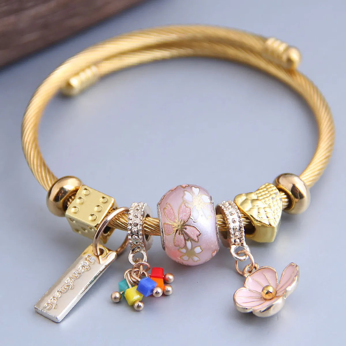 women’s timeless bangles-Vintage Style Ethnic Style Heart Shape Flower Alloy Steel Wire Beaded Plating Women's Bangle