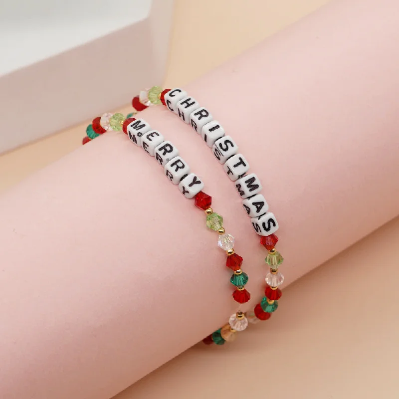 women’s wide cuff bracelets-Cute Geometric Letter Artificial Crystal Christmas Women's Bracelets