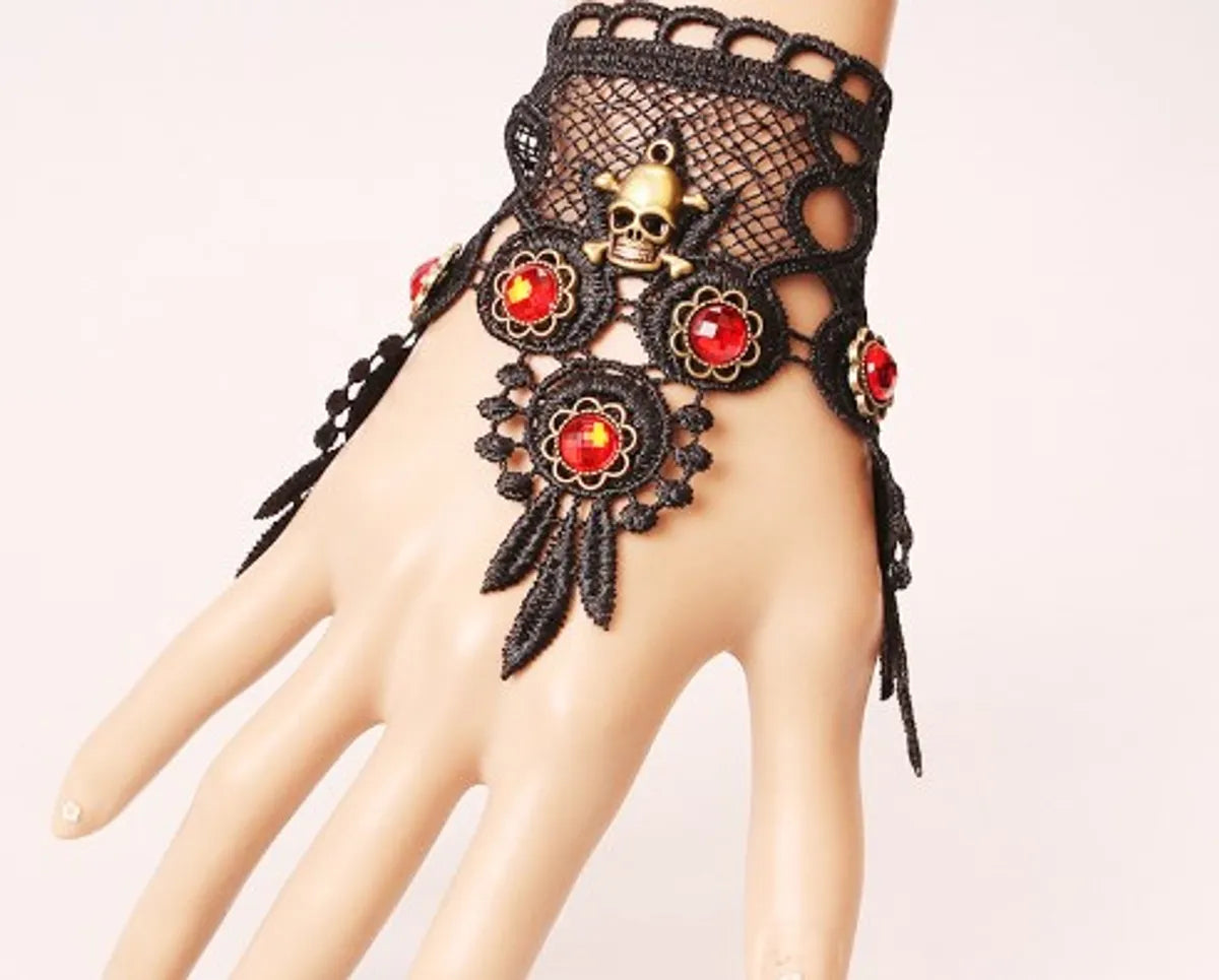 women’s boho bangles-Retro Punk Flower Skull Alloy Resin Lace Wholesale Bracelets