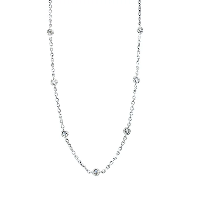 women’s three-strand necklaces-women’s three-strand necklaces-18K White Gold Diamond 7 Station Link Necklace