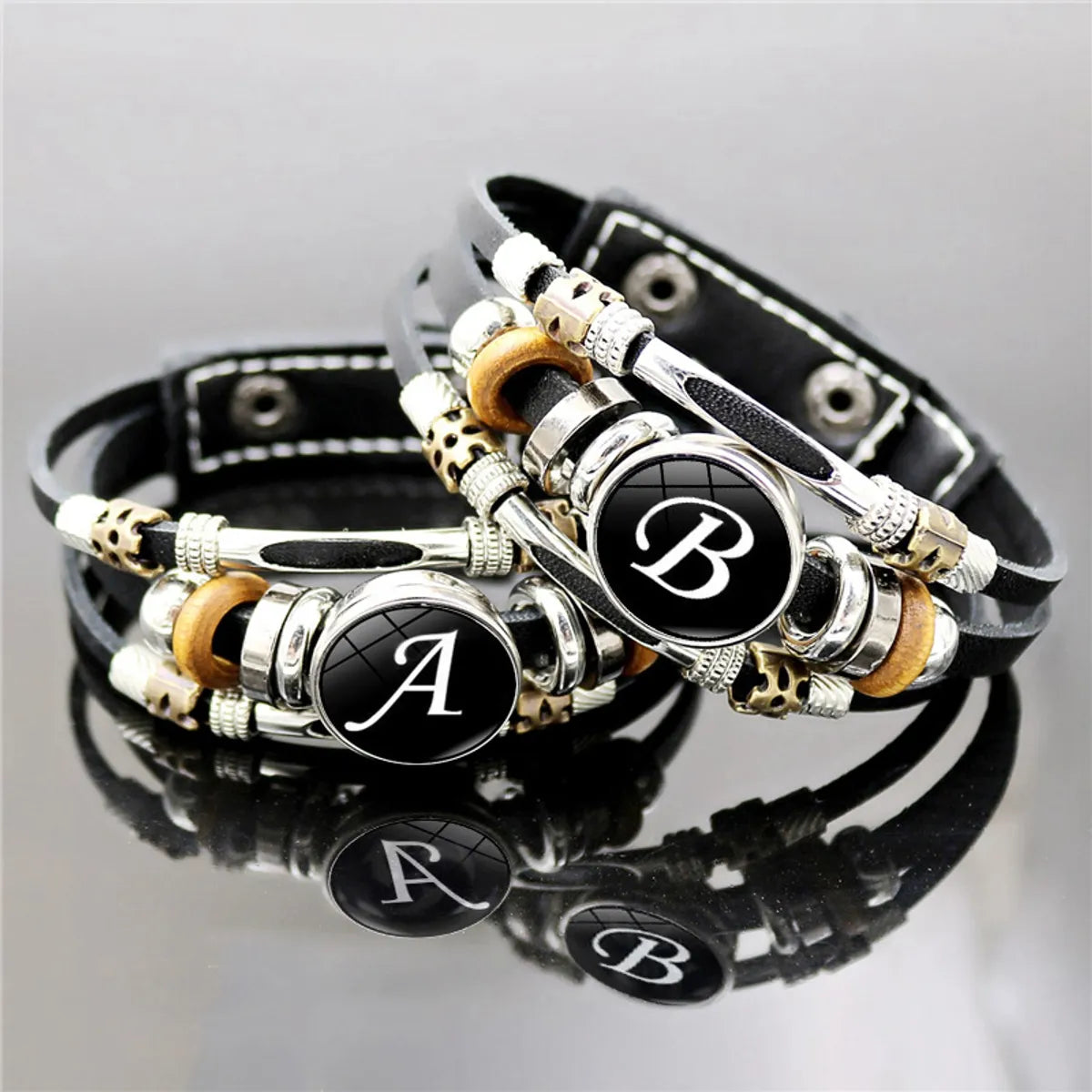 women’s simple cuff bracelets-Simple Style Letter Pu Leather Alloy Glass Unisex Bracelets