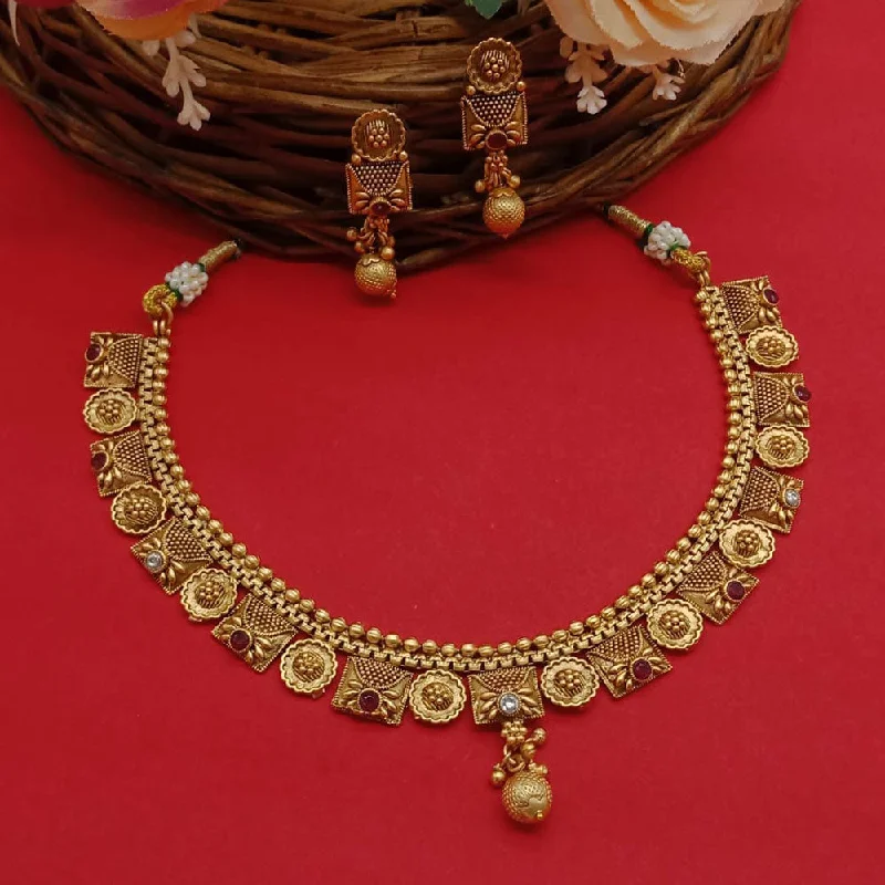 women’s collar necklaces-women’s collar necklaces-Sai Fashion Gold Plated Pota Stone Necklace Set