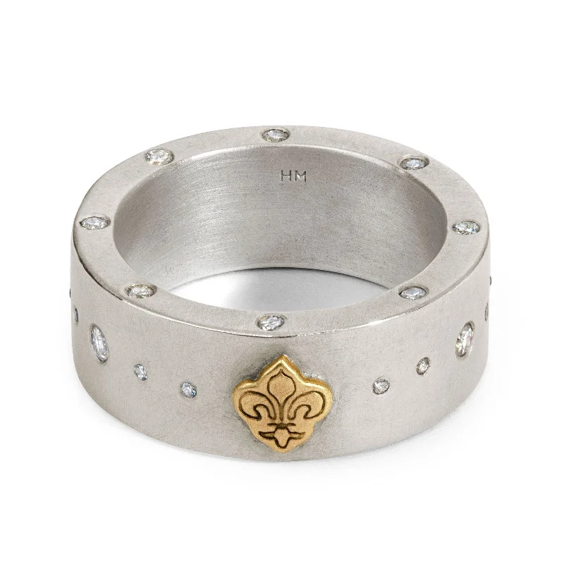 women’s sterling silver rings-women’s sterling silver rings-8mm Diamond Fleur De Lis Thick Ring